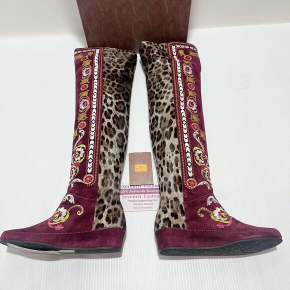 ETRO Women 7 Suede Embroidered Floral Art OTK Over The Knee Boots NIB $2,590 - Picture 5 of 13